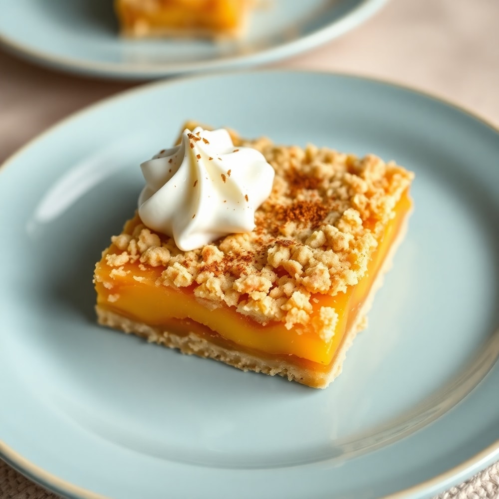 Peach Crumb Bars on a serving plate