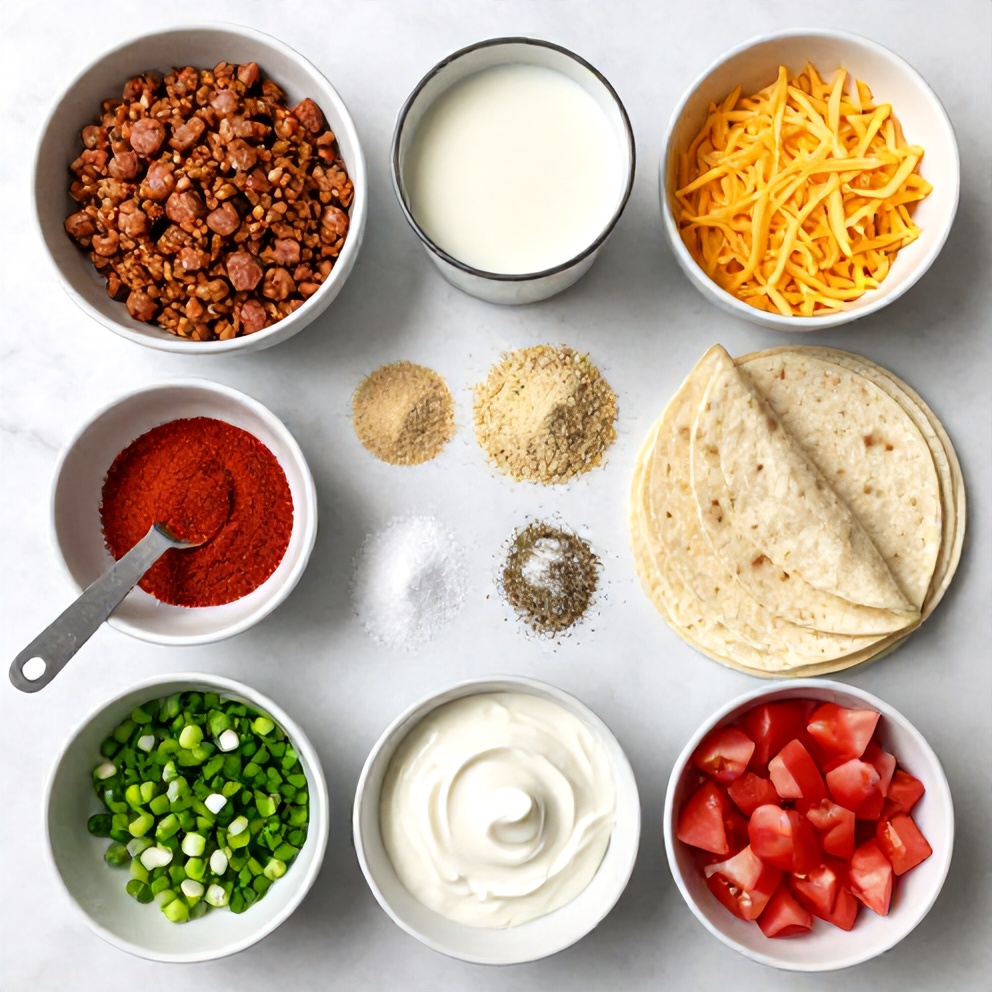 Raw ingredients for Easy Sausage Gravy Enchiladas