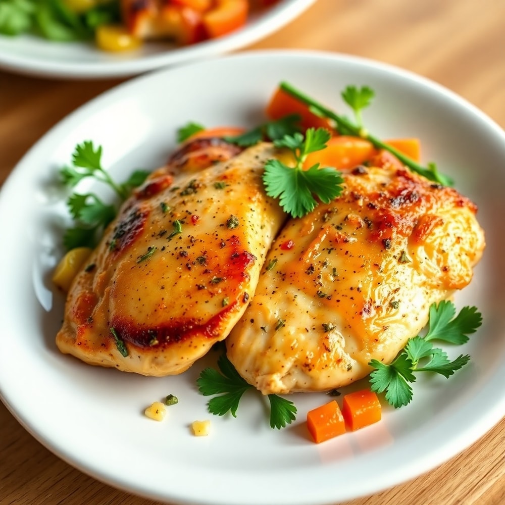 Plated sheet pan lemon herb chicken