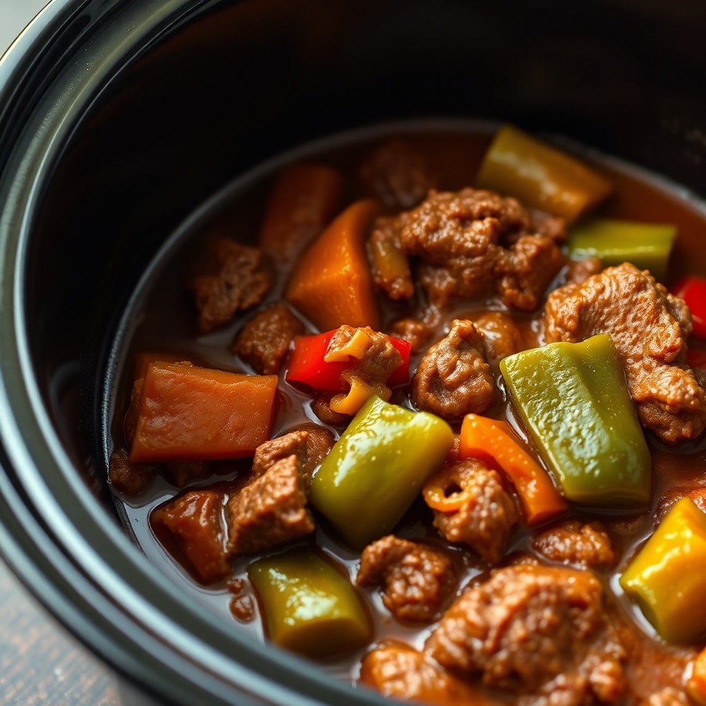 Easy Slow Cooker Beef and Pepper Stew