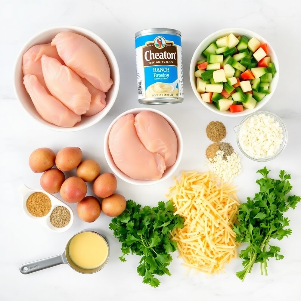 Raw Ingredients for Cheesy Ranch Chicken & Potatoes in Slow Cooker