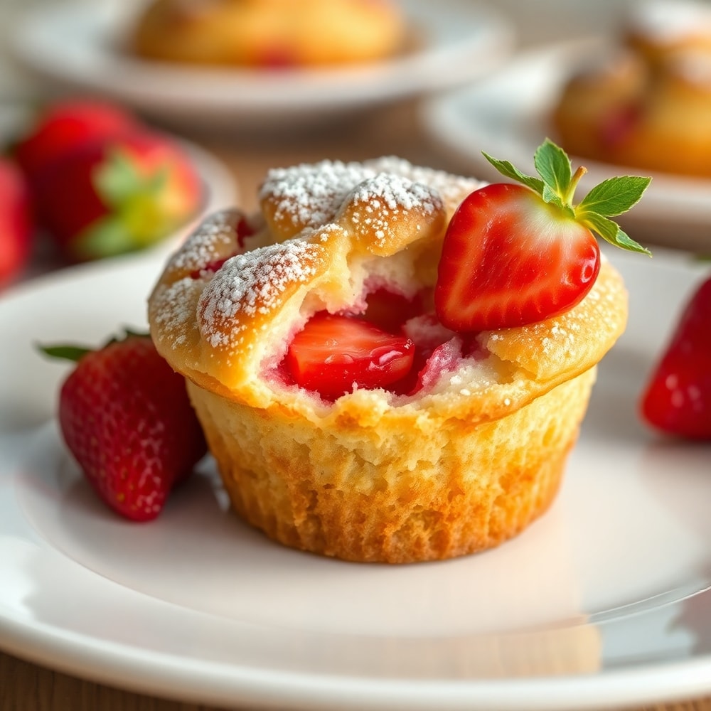 Freshly baked strawberry shortcake muffins