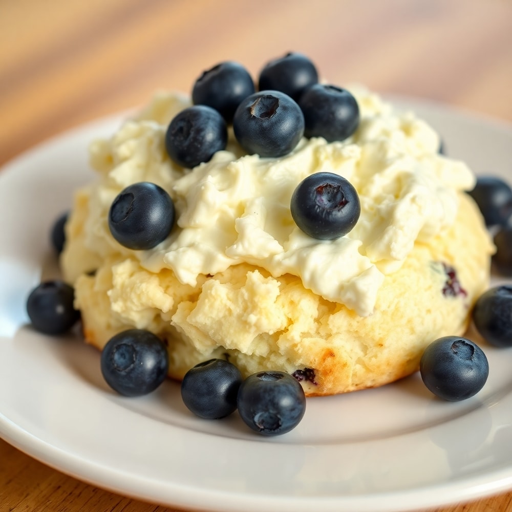 Fluffy Cottage Cheese Blueberry Cloud Bread with blueberries on top