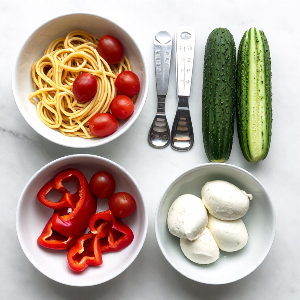 Raw Ingredients for Italian Pasta Salad
