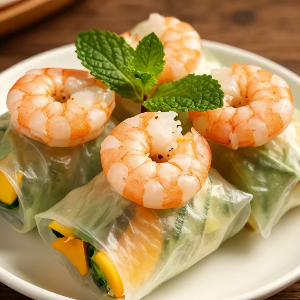 Plated Fresh Mango Shrimp Summer Rolls