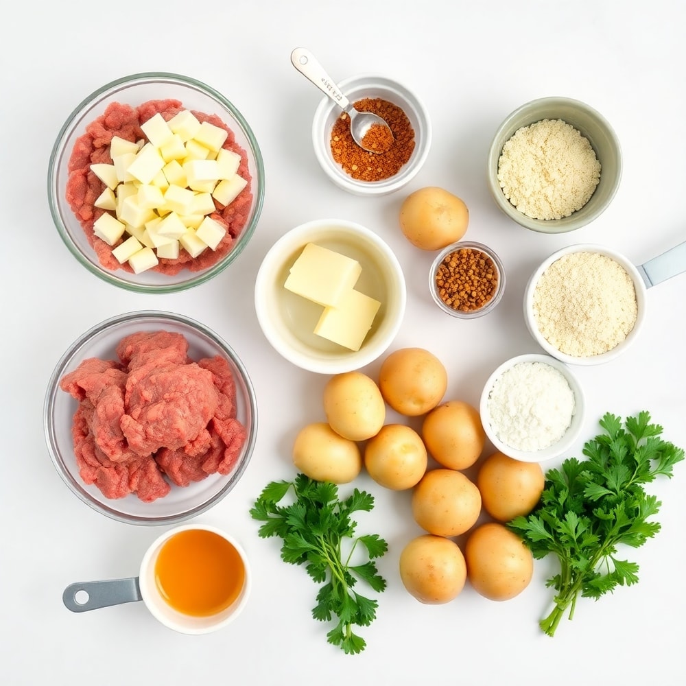 Raw Ingredients for Garlic Butter Meatballs and Potatoes