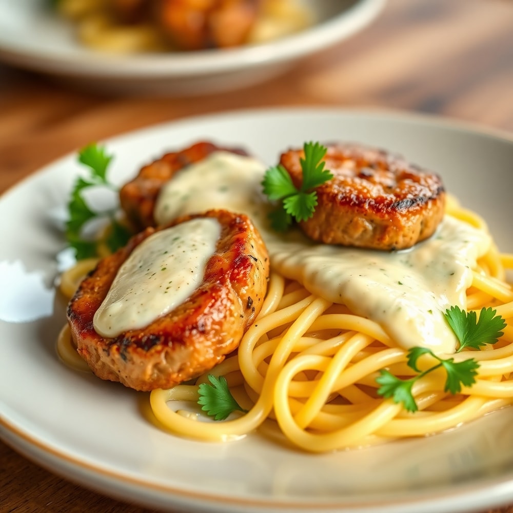 Parmesan Cream Pasta with Garlic Butter Steak Bites