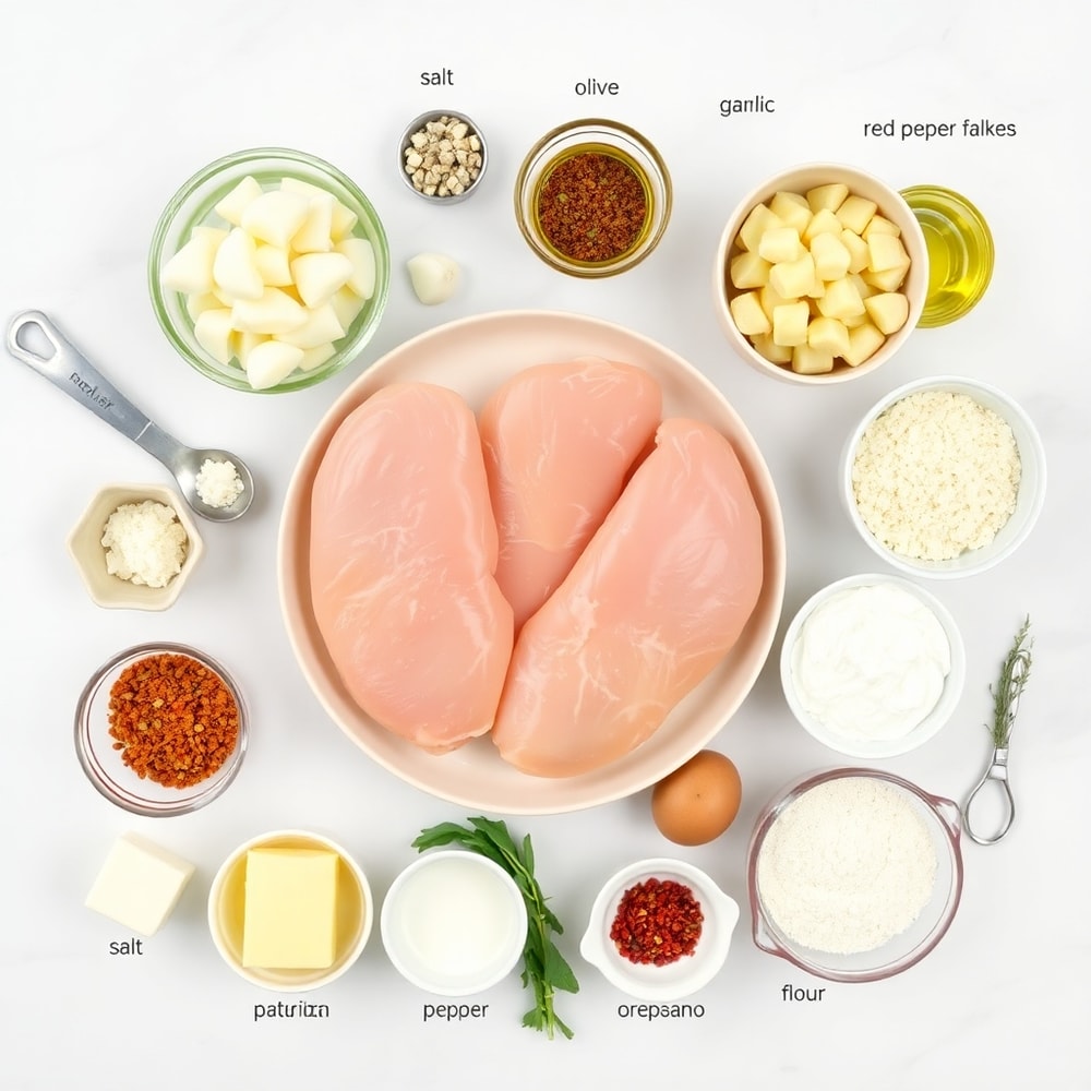 Raw ingredients for Garlic Parmesan Chicken and Potatoes