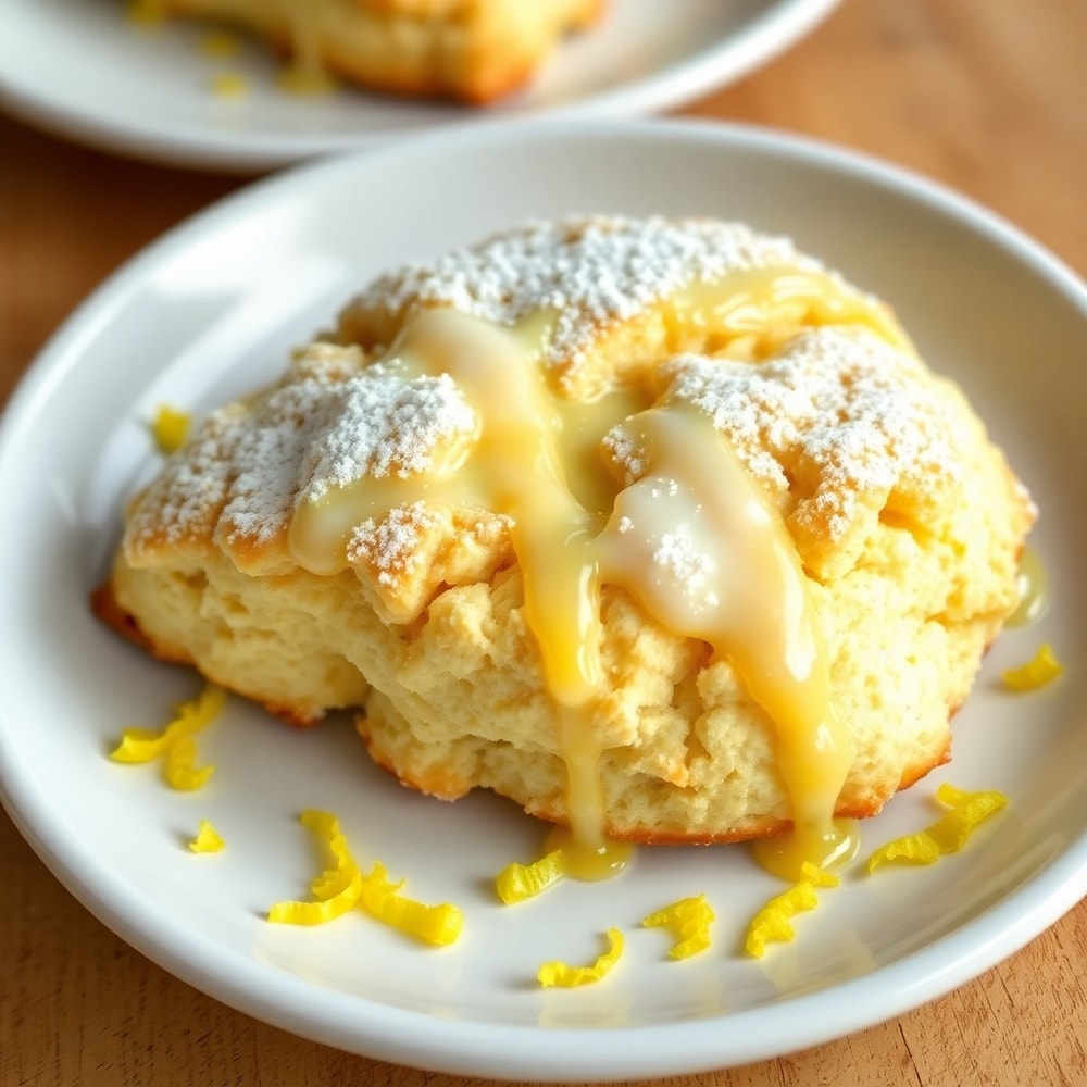 Gluten free lemon cottage cheese scones on a plate with lemon zest