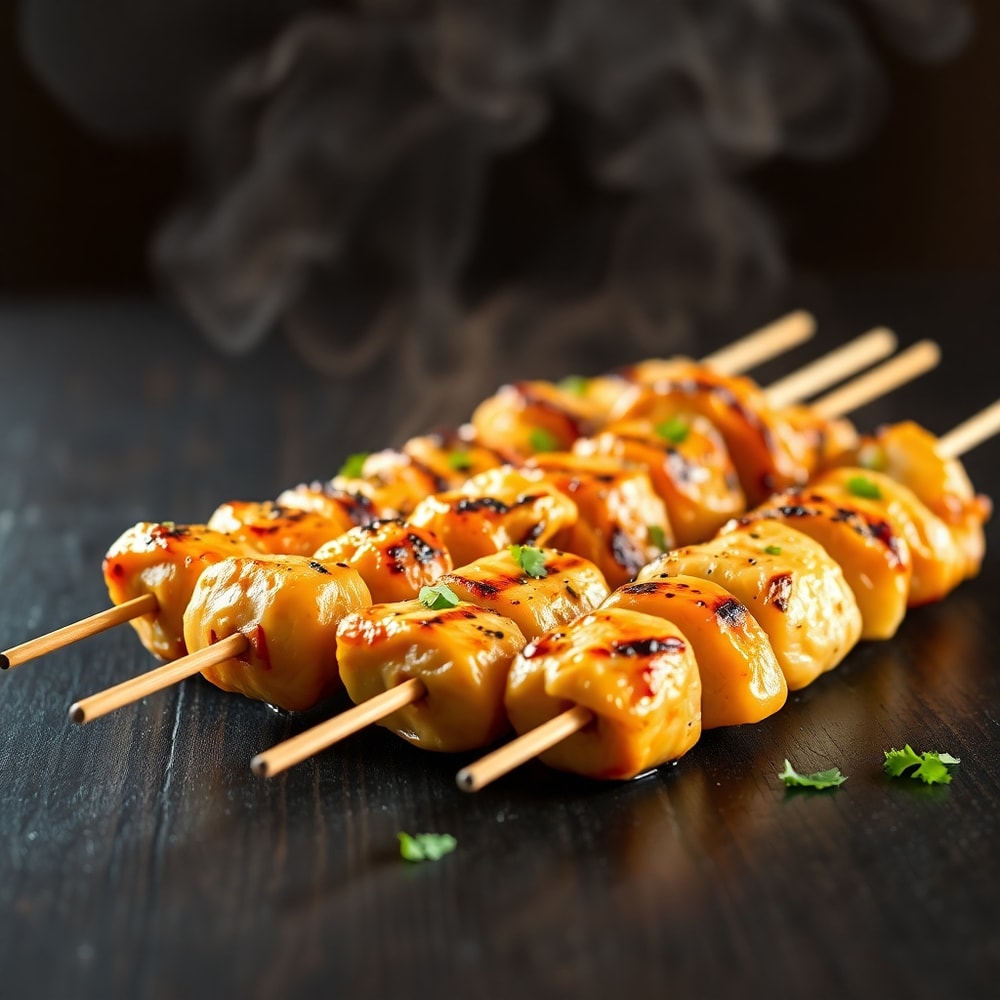 grilled thai coconut chicken skewers