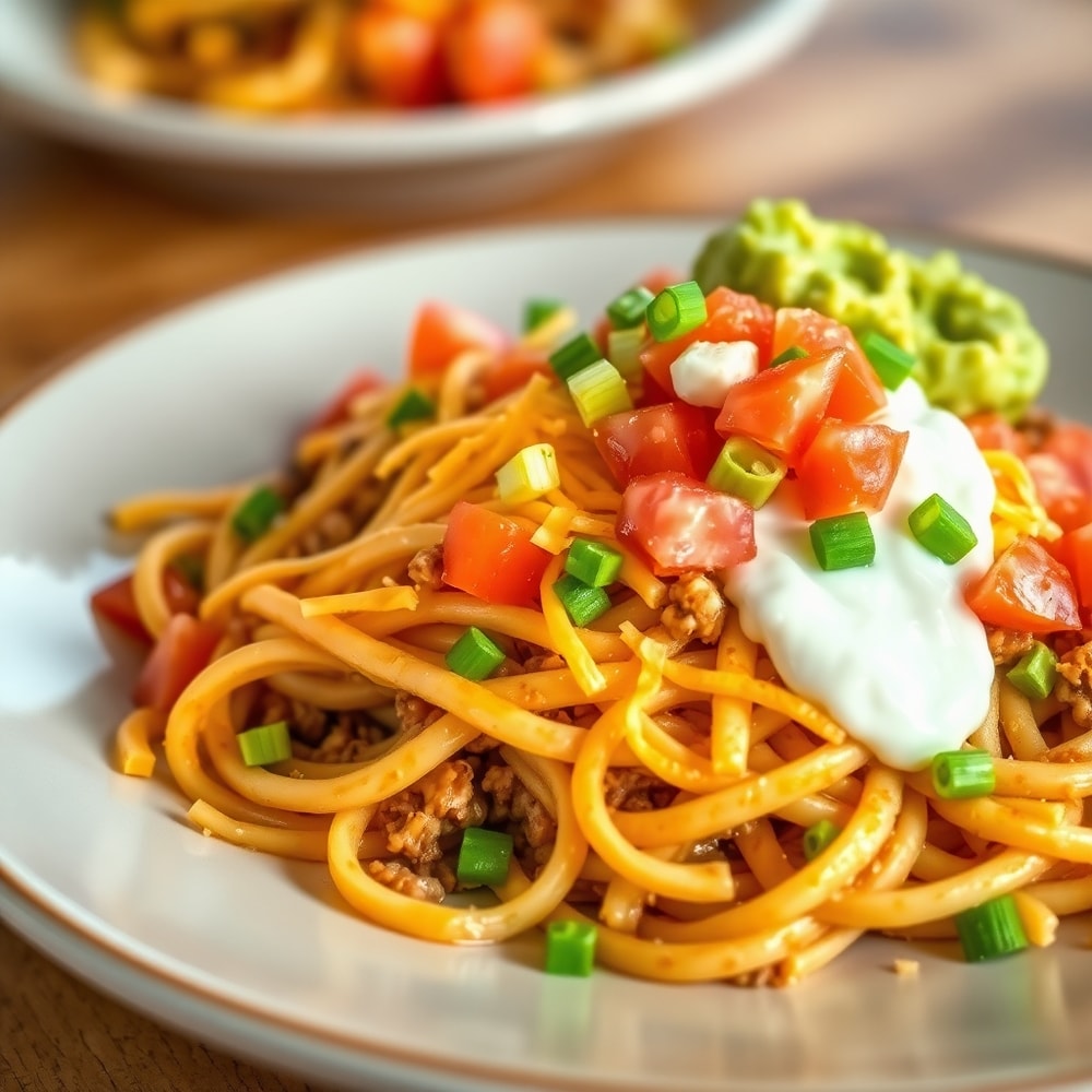 Plated High Protein Taco Pasta