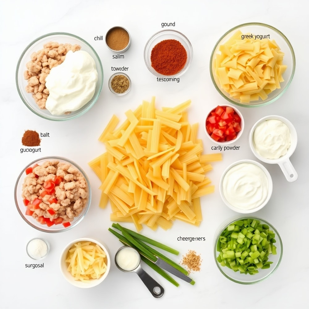 Raw ingredients for High Protein Taco Pasta