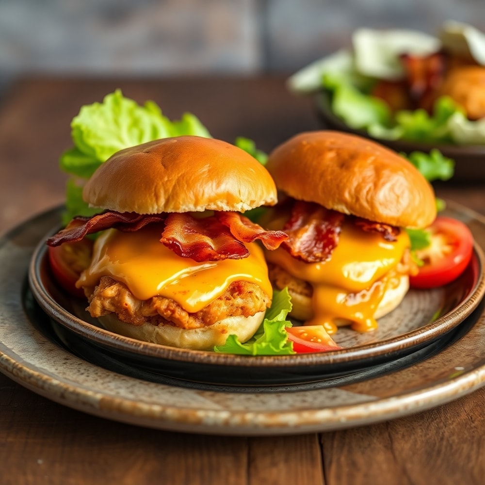 Honey Mustard BLT Chicken Sliders on a rustic plate
