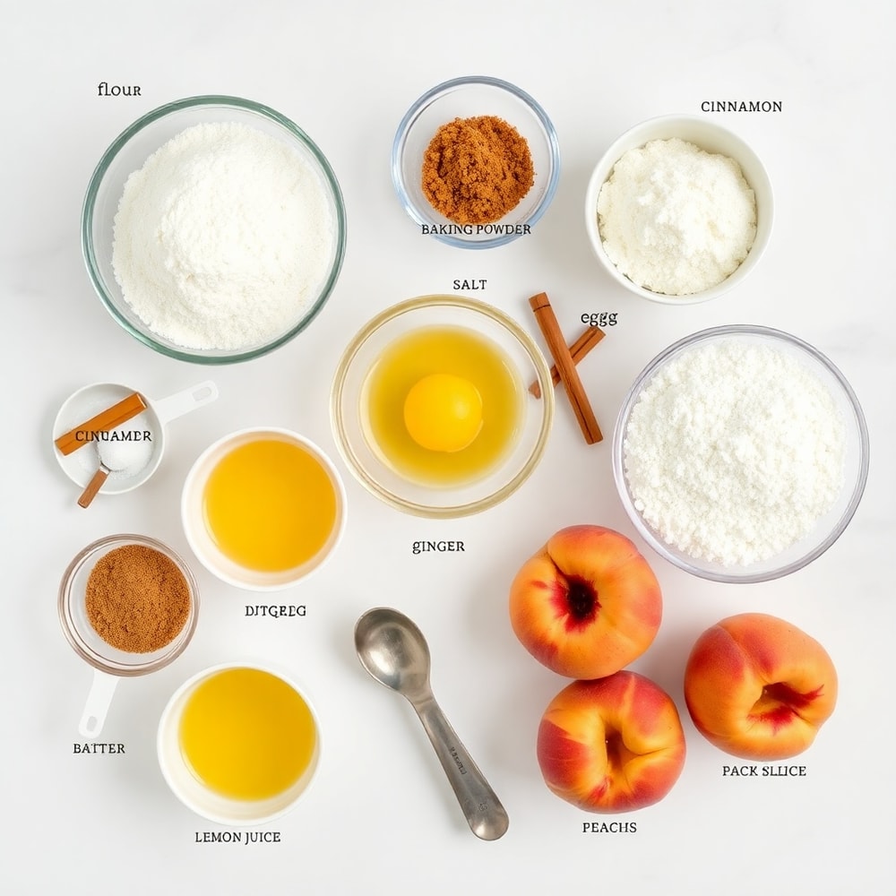 Raw ingredients for Italian Peach Summer Cookies on a marble surface