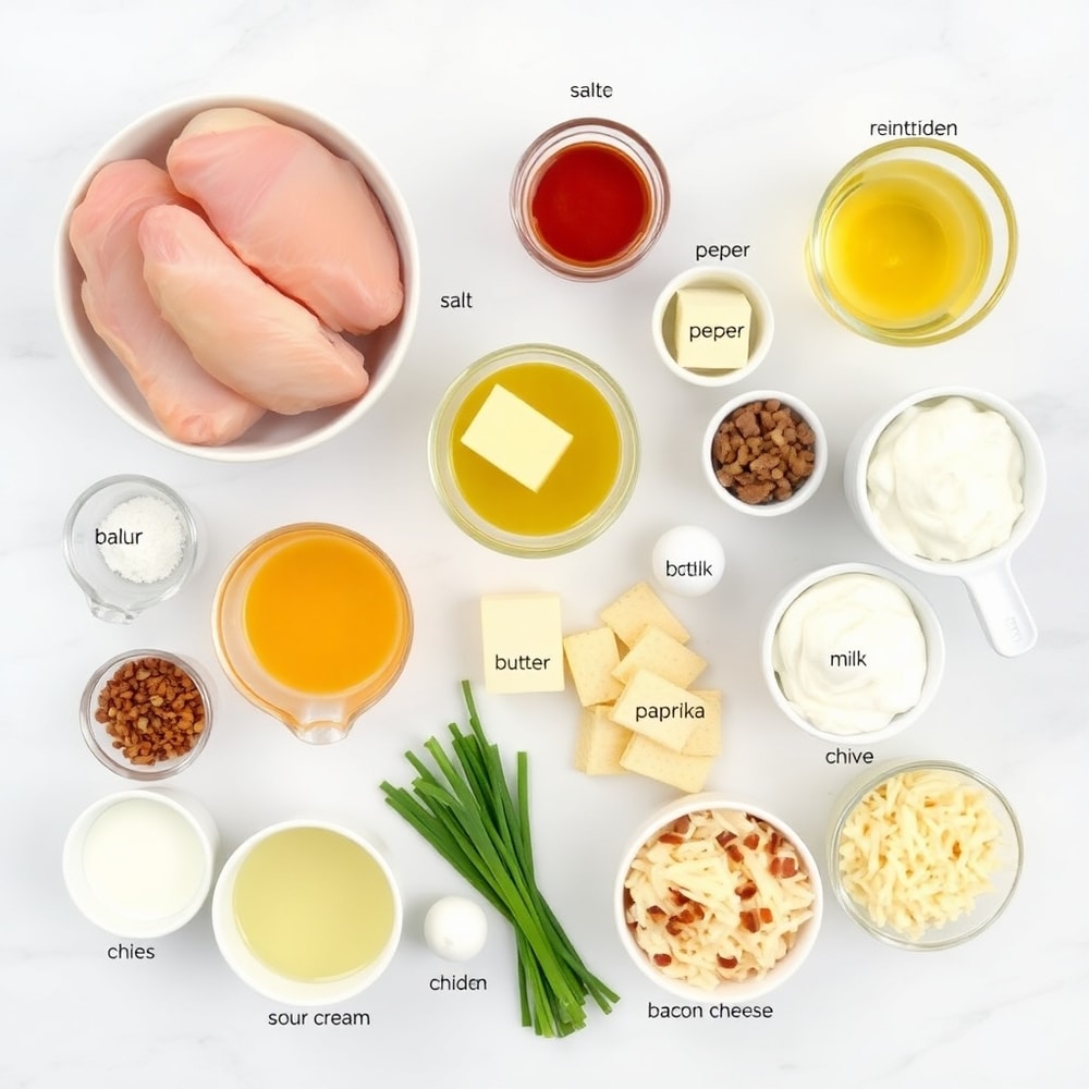 Raw ingredients for grilled chicken mashed potato bowls