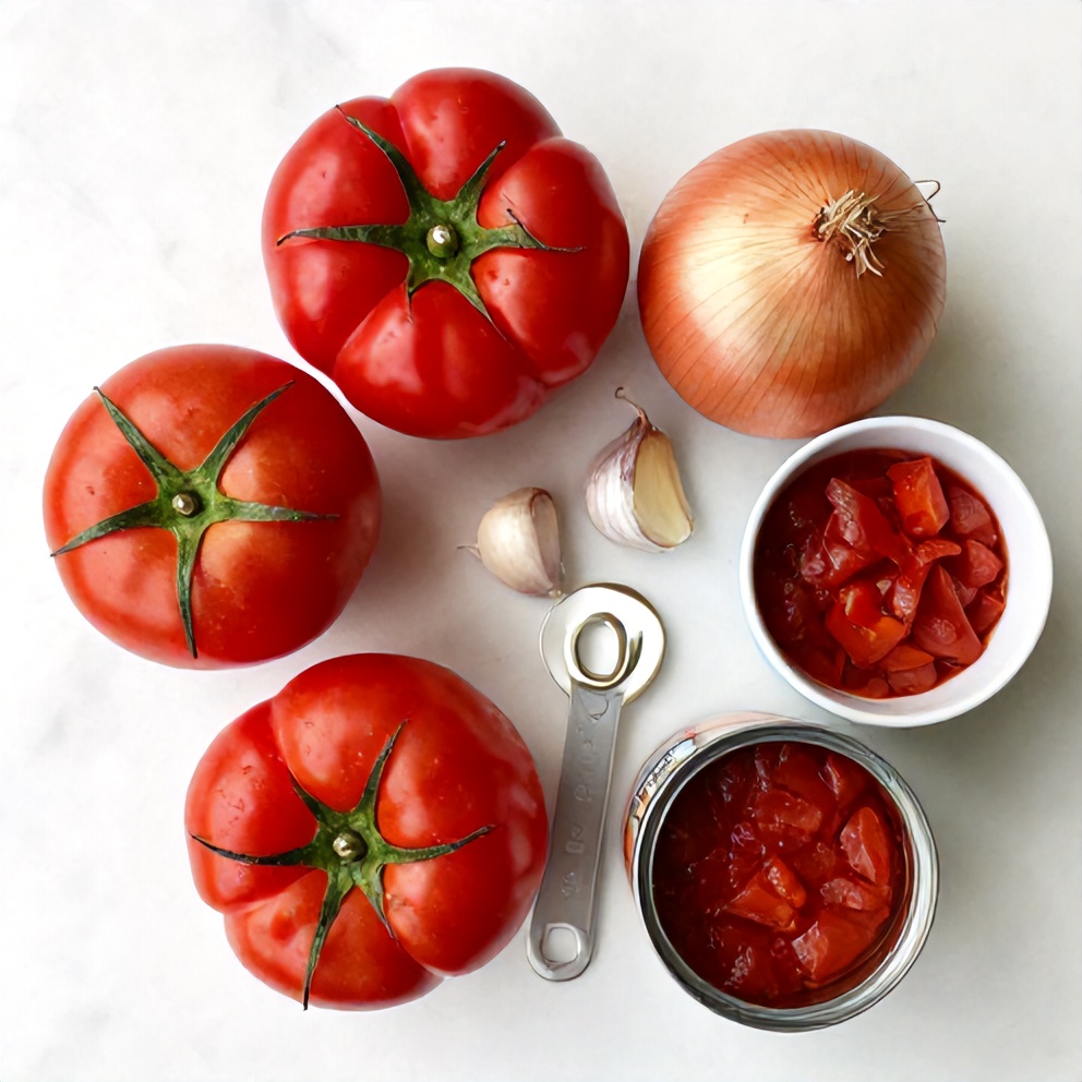 Raw ingredients for Mediterranean Tomato & Roasted Pepper Soup