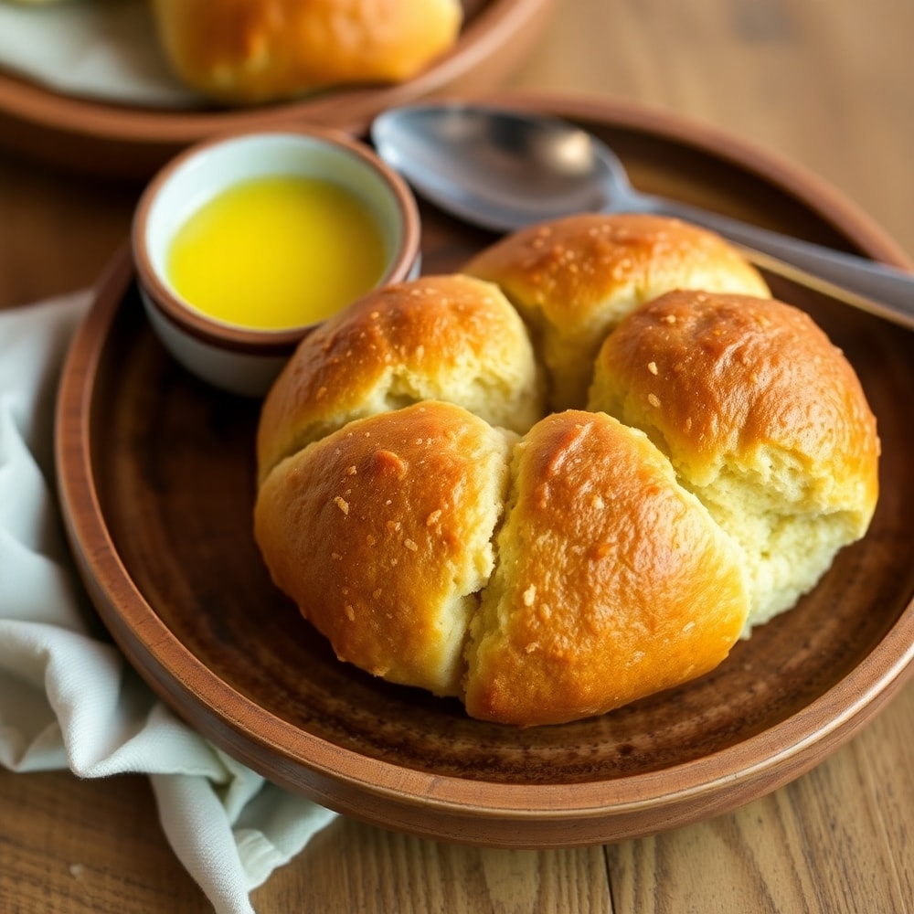 Oatmeal Molasses Rolls plated with butter and jam