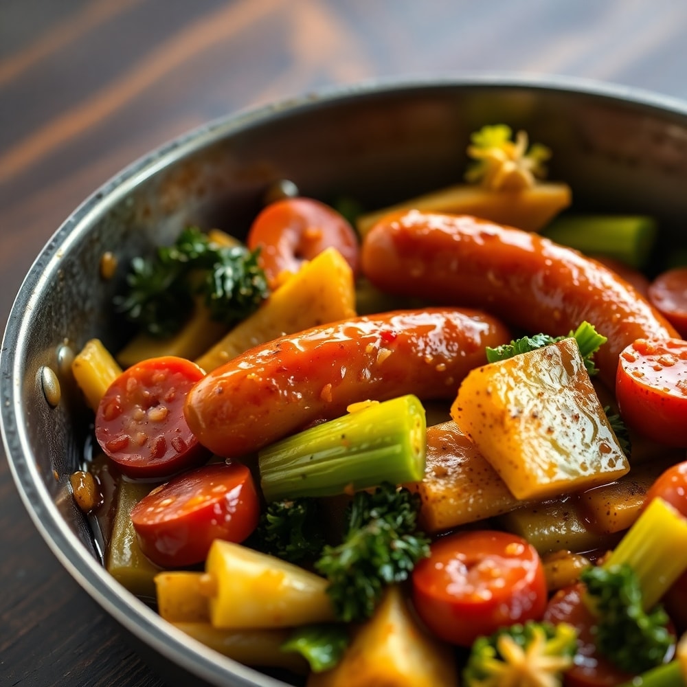 one-pan honey garlic kielbasa and veggies
