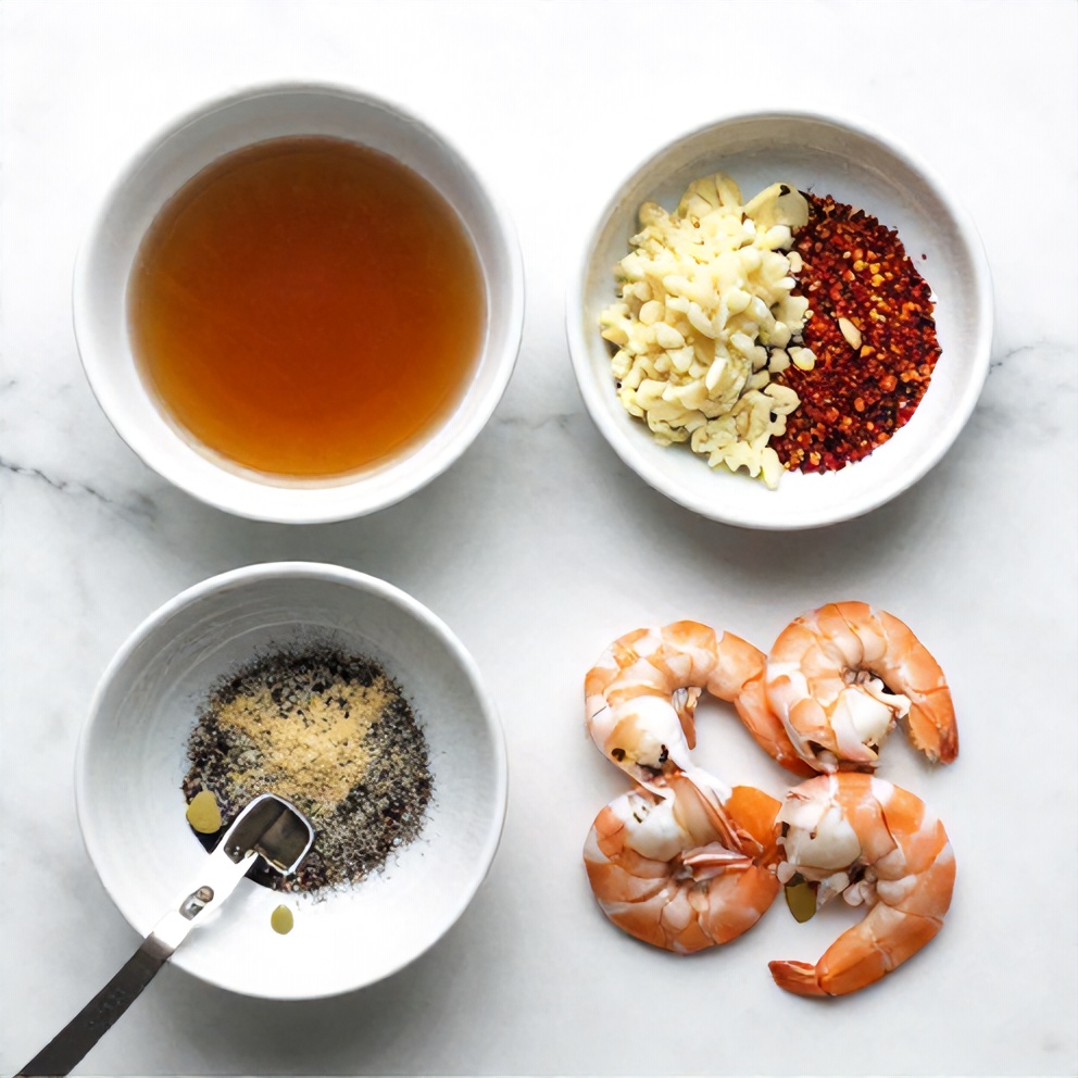 Raw ingredients for Honey Garlic Grilled Shrimp
