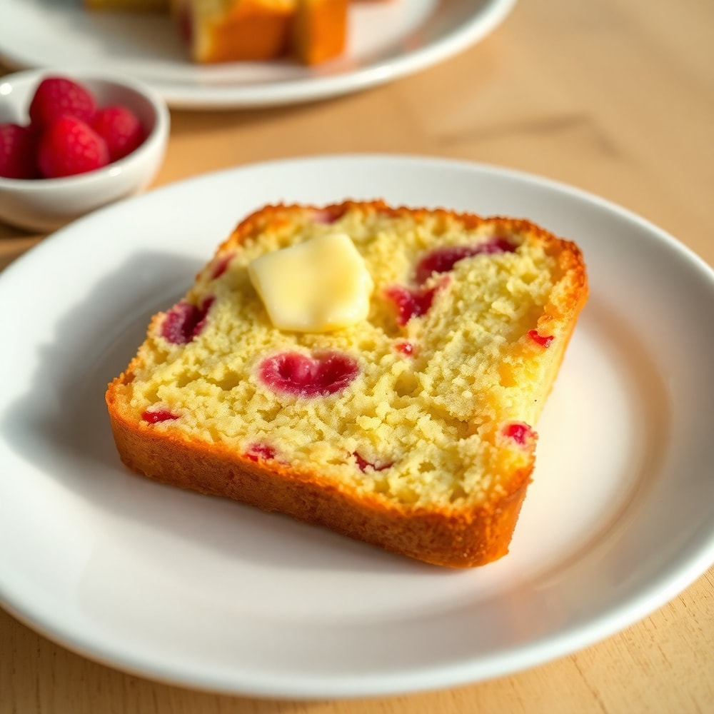 A slice of Raspberry Bread with melted butter