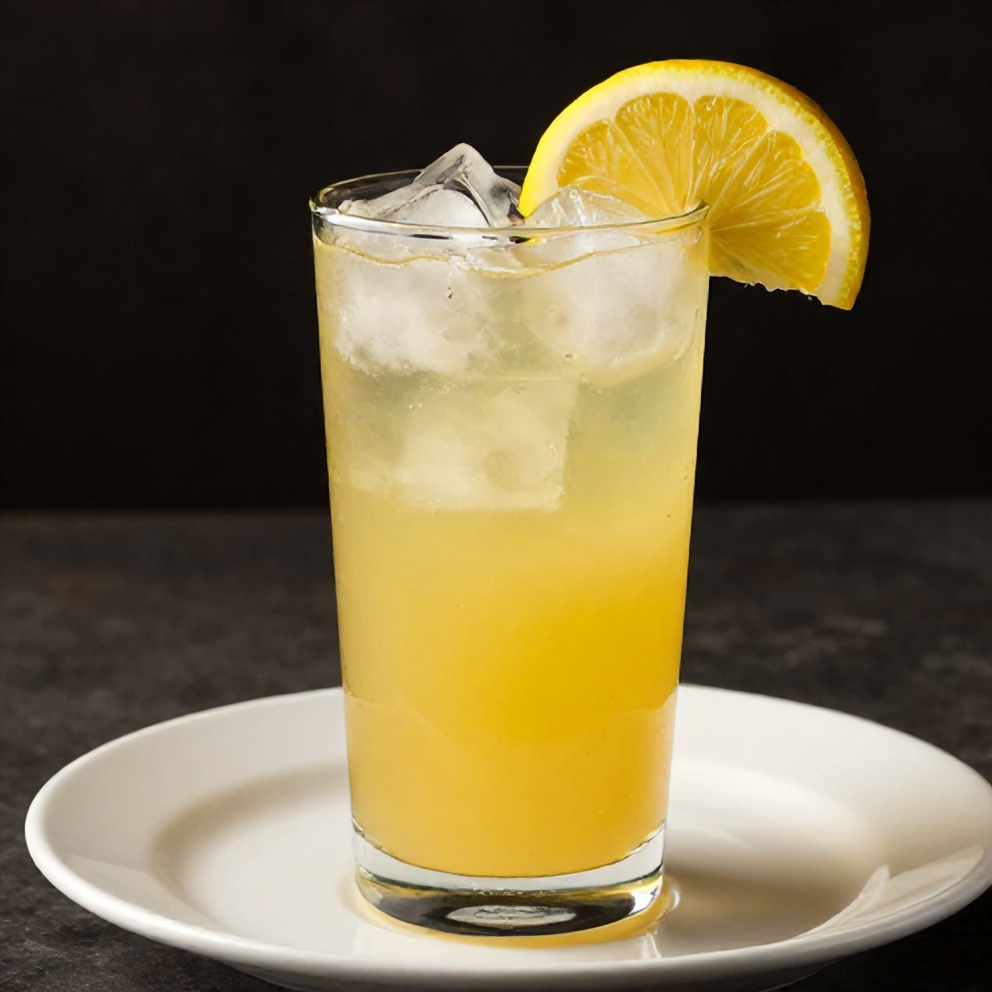 Poured celery apple juice in a glass with a lemon slice
