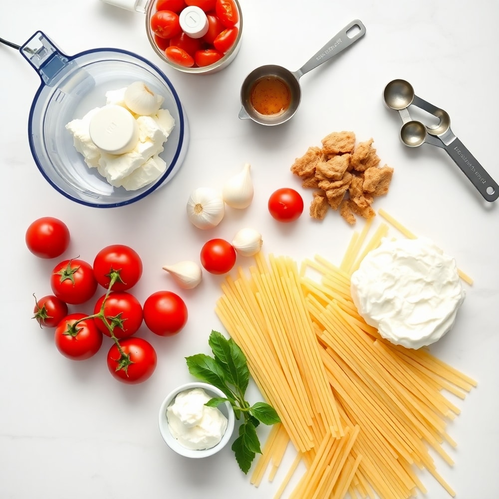 Raw Ingredients for Roasted Tomato Garlic Ricotta Pasta