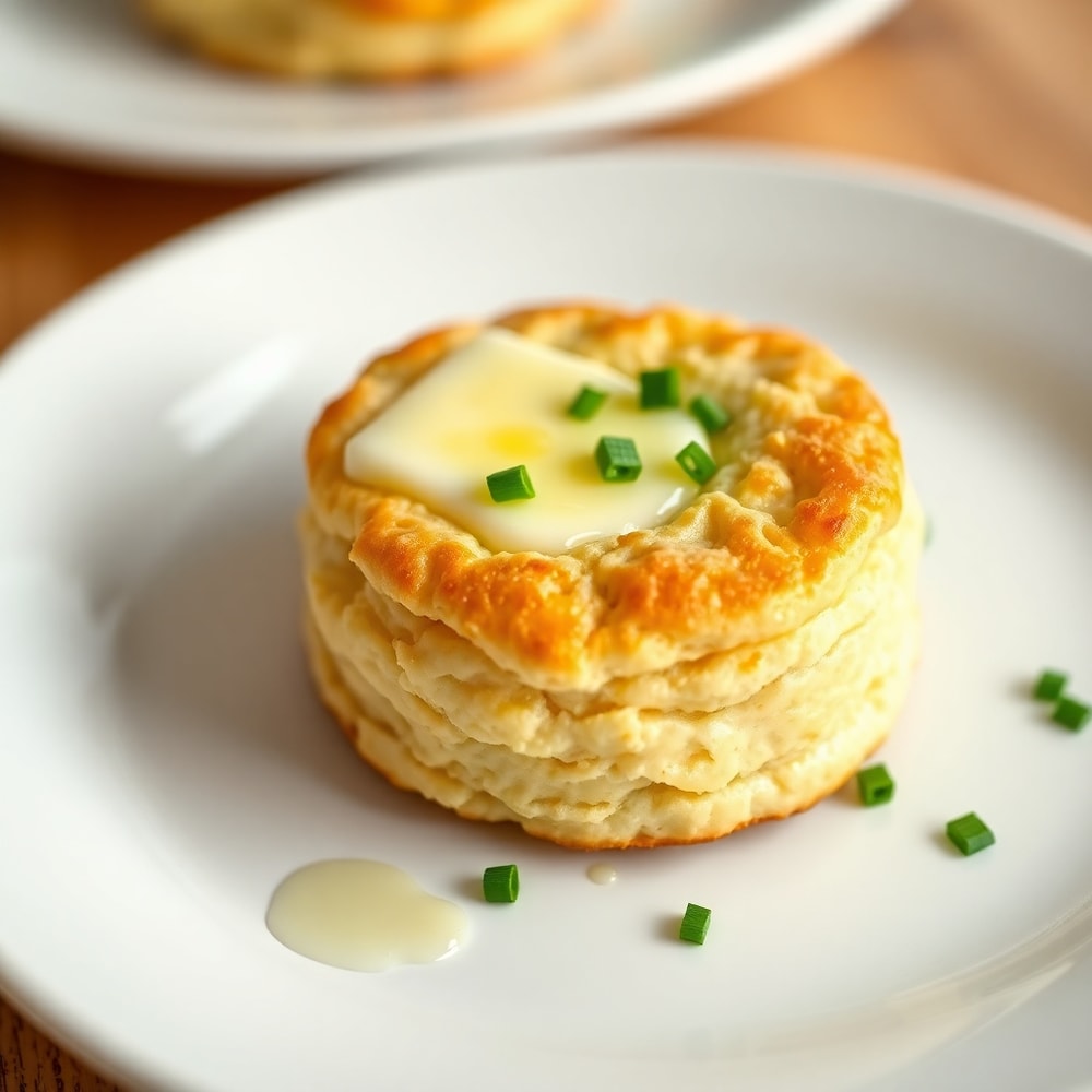 Sour cream and onion biscuit on a plate with melted butter