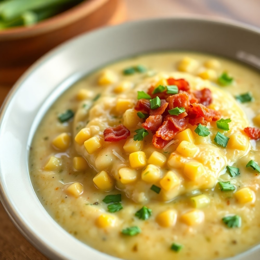 Plated Summer Corn and Zucchini Chowder