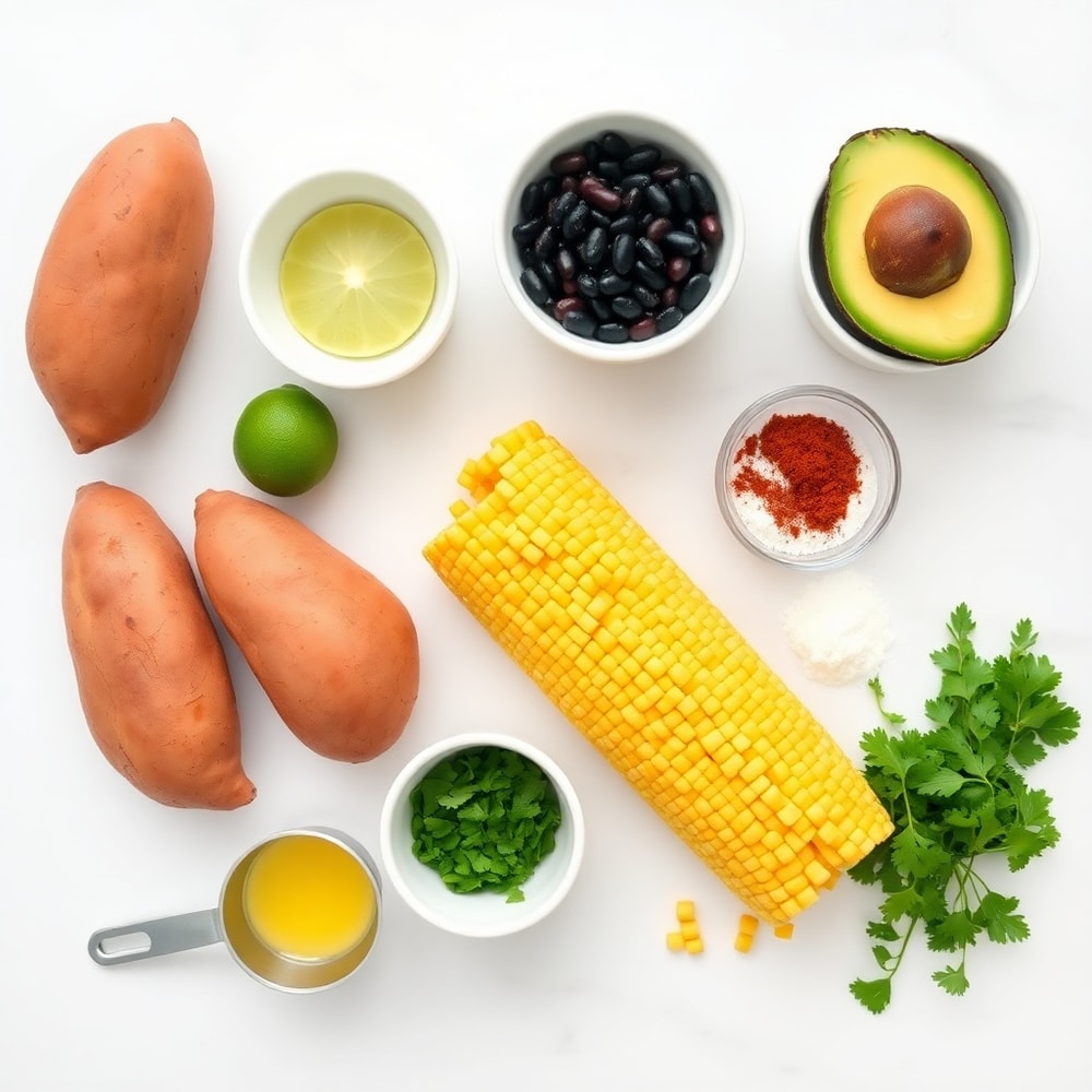 Raw ingredients for Sweet Potato Taco Bowl