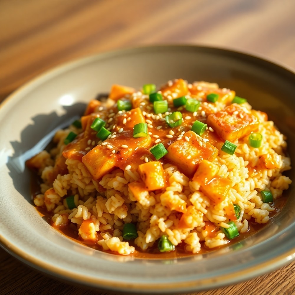 Plated Teriyaki Tofu Rice Casserole
