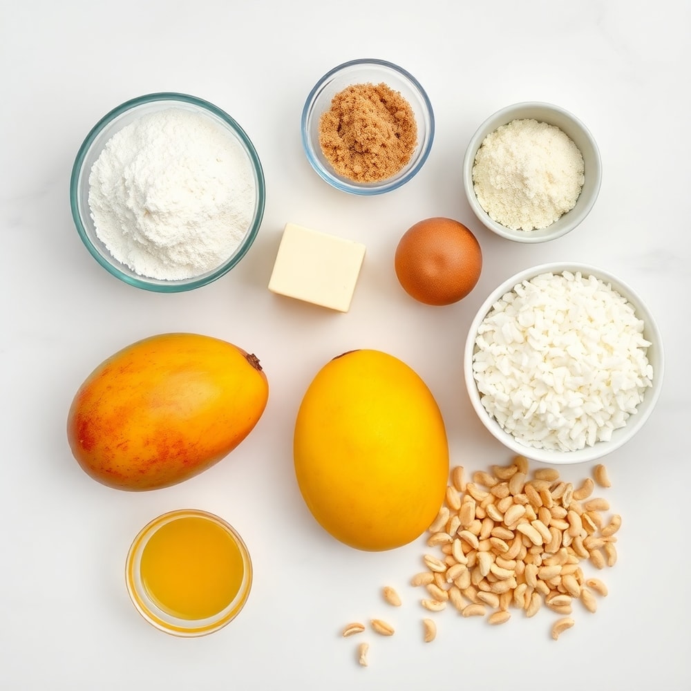 Raw ingredients for Tropical Mango Cookies on a marble surface