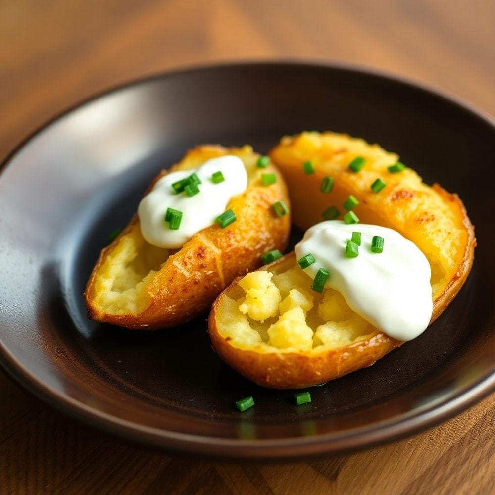 Plated Air Fryer Baked Potatoes