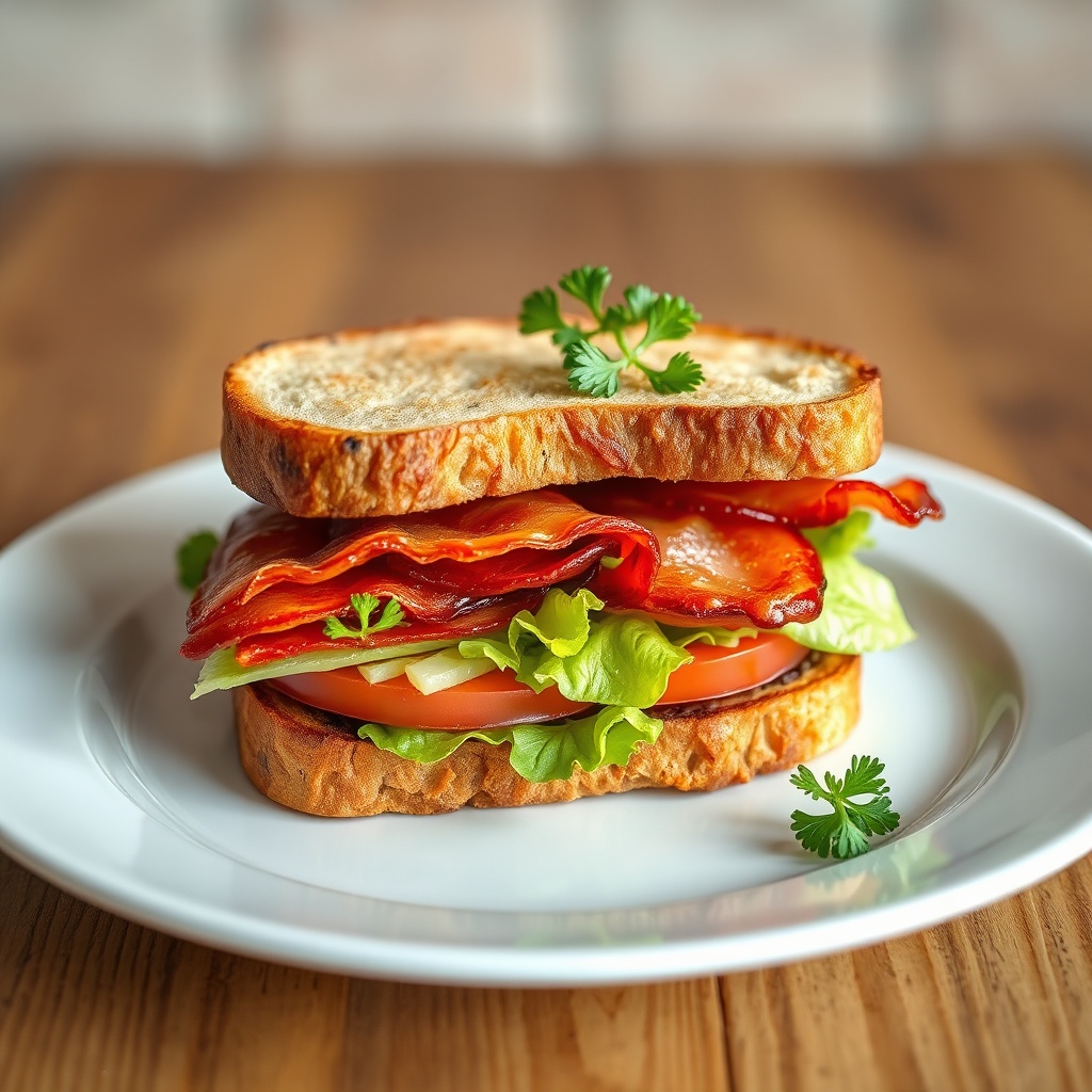 Close-up of a crispy BLT sandwich