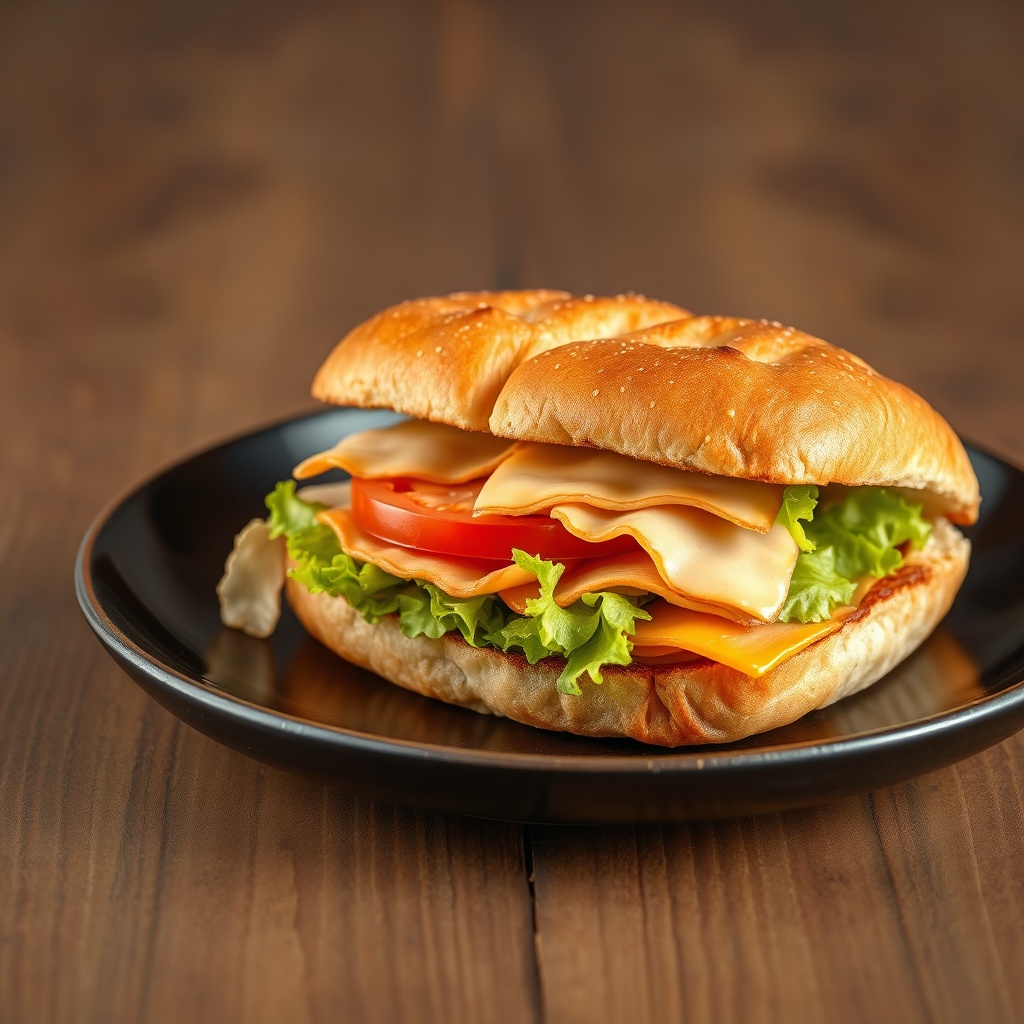 Crispy turkey sandwich on a plate with lettuce and tomato