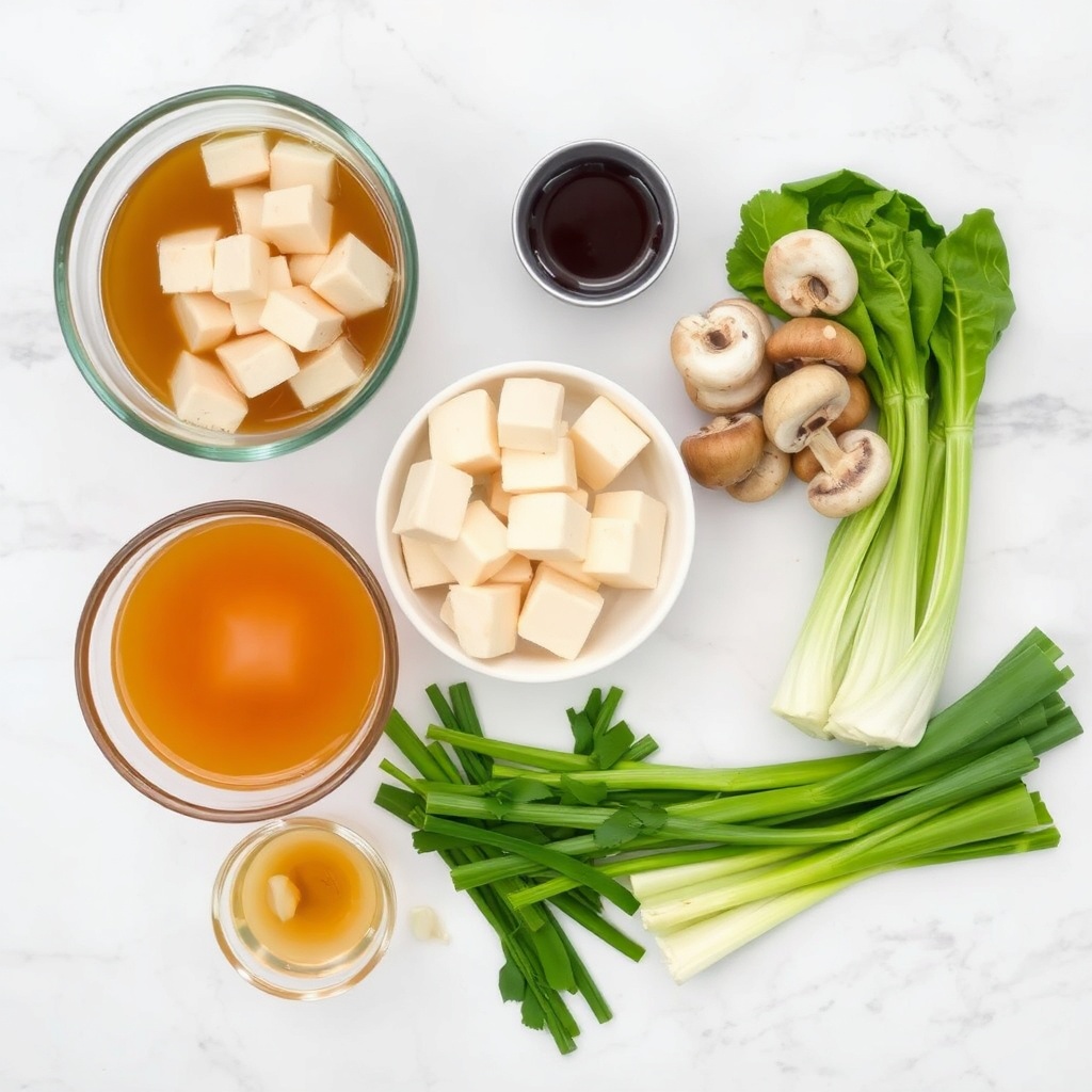 Hot and Sour Soup ingredients on a marble surface